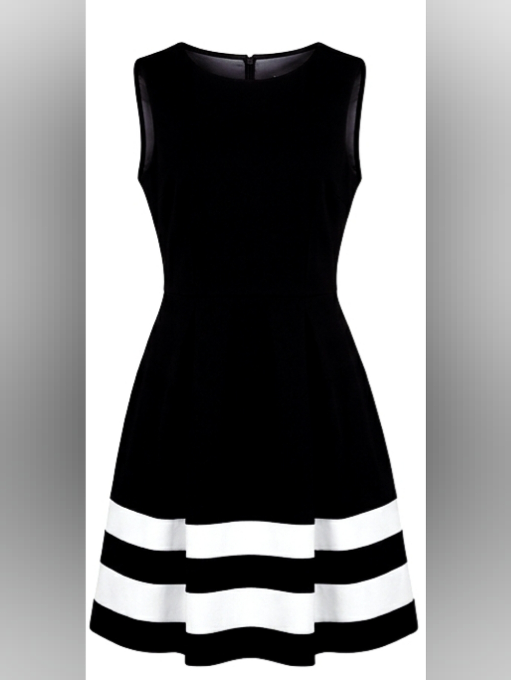 Calvin Klein Black Fit Flare Dress White Stripe Preppy Sleeveless Work Classic